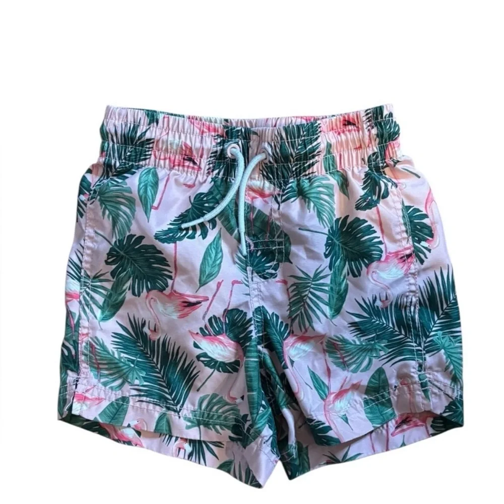 Matching Set: Old Navy Pink and Green‎ Flamingo Swim Trunks